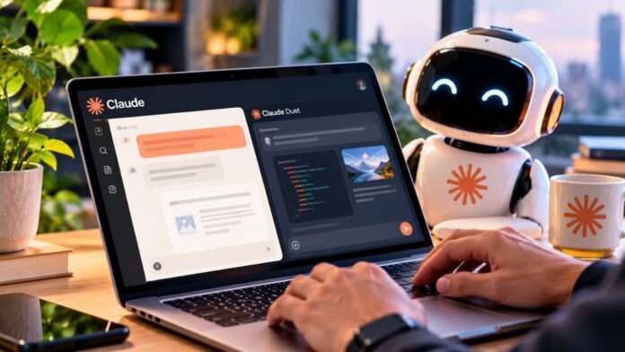 Claude Duet AI Agent Anthropic Claude Duet AI agent interface open on laptop